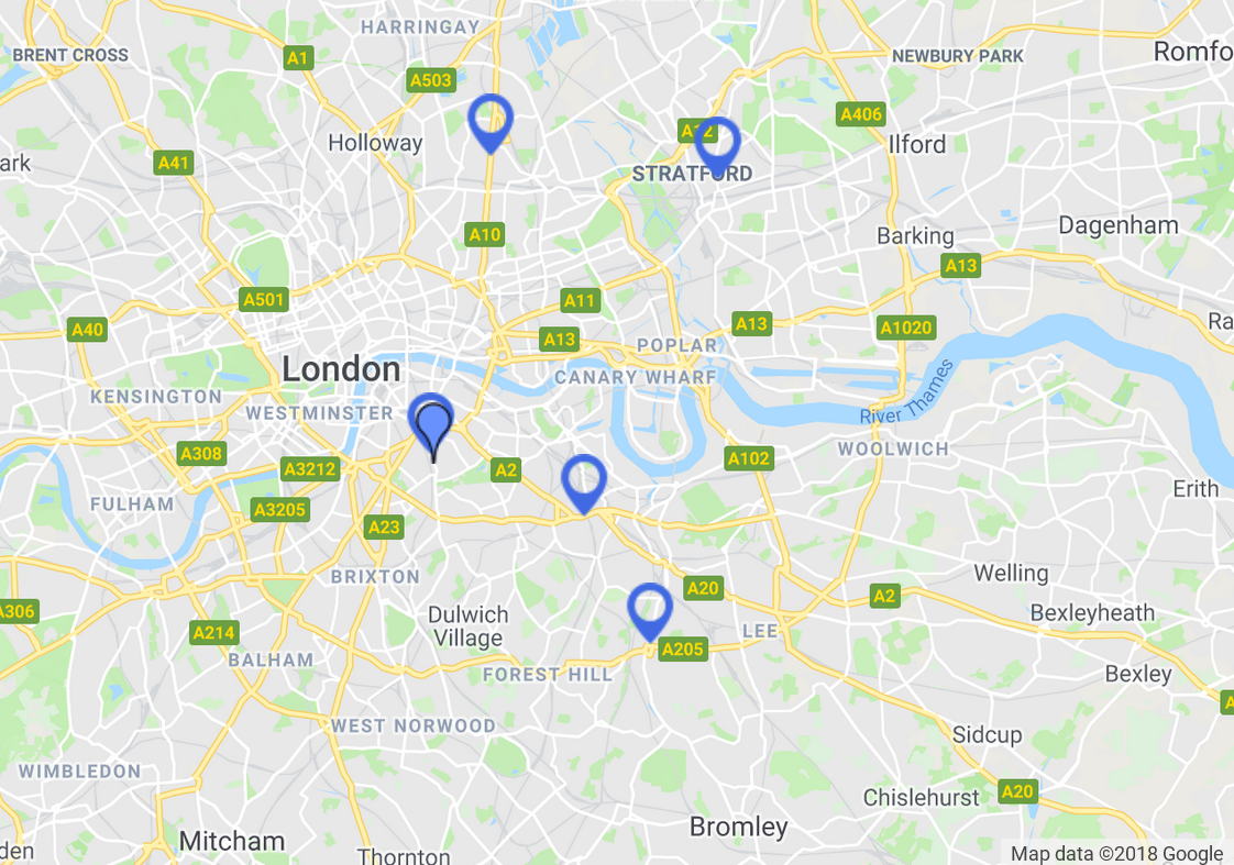 map showing Excel Exam Centres Locations